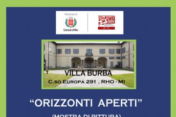 Locandina con foto di Villa Burba Titolo "Orizzonti Aperti" mostra di pittura 17-26 ottobre 2025