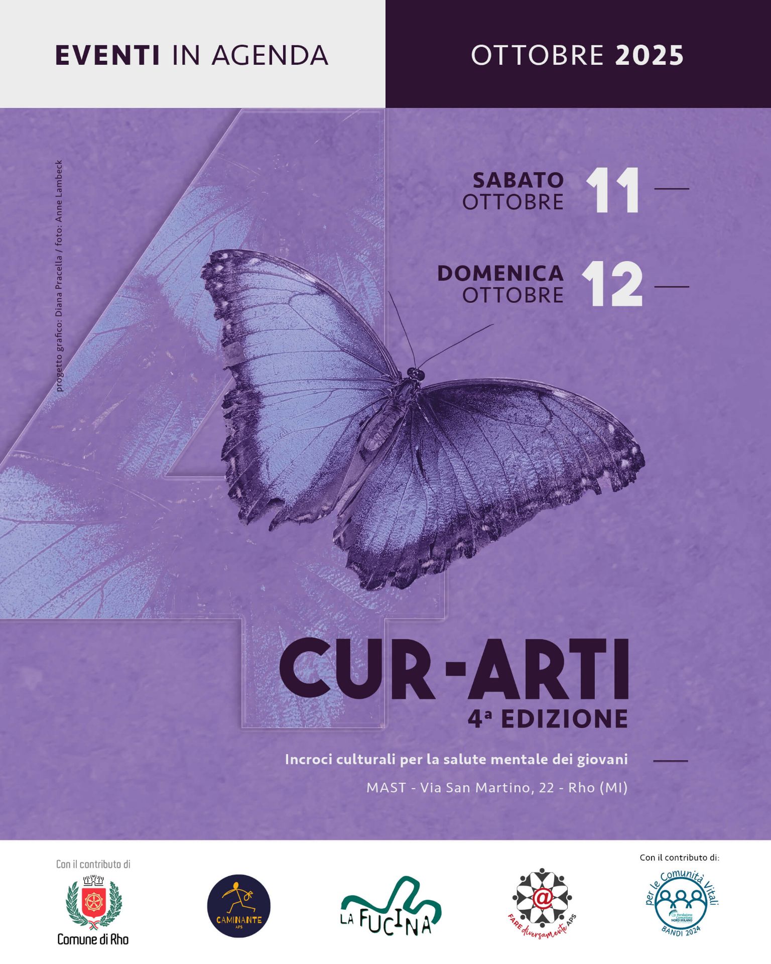 locandina viola con farfalla viola scritta CUR-ARTI 4^ edizione