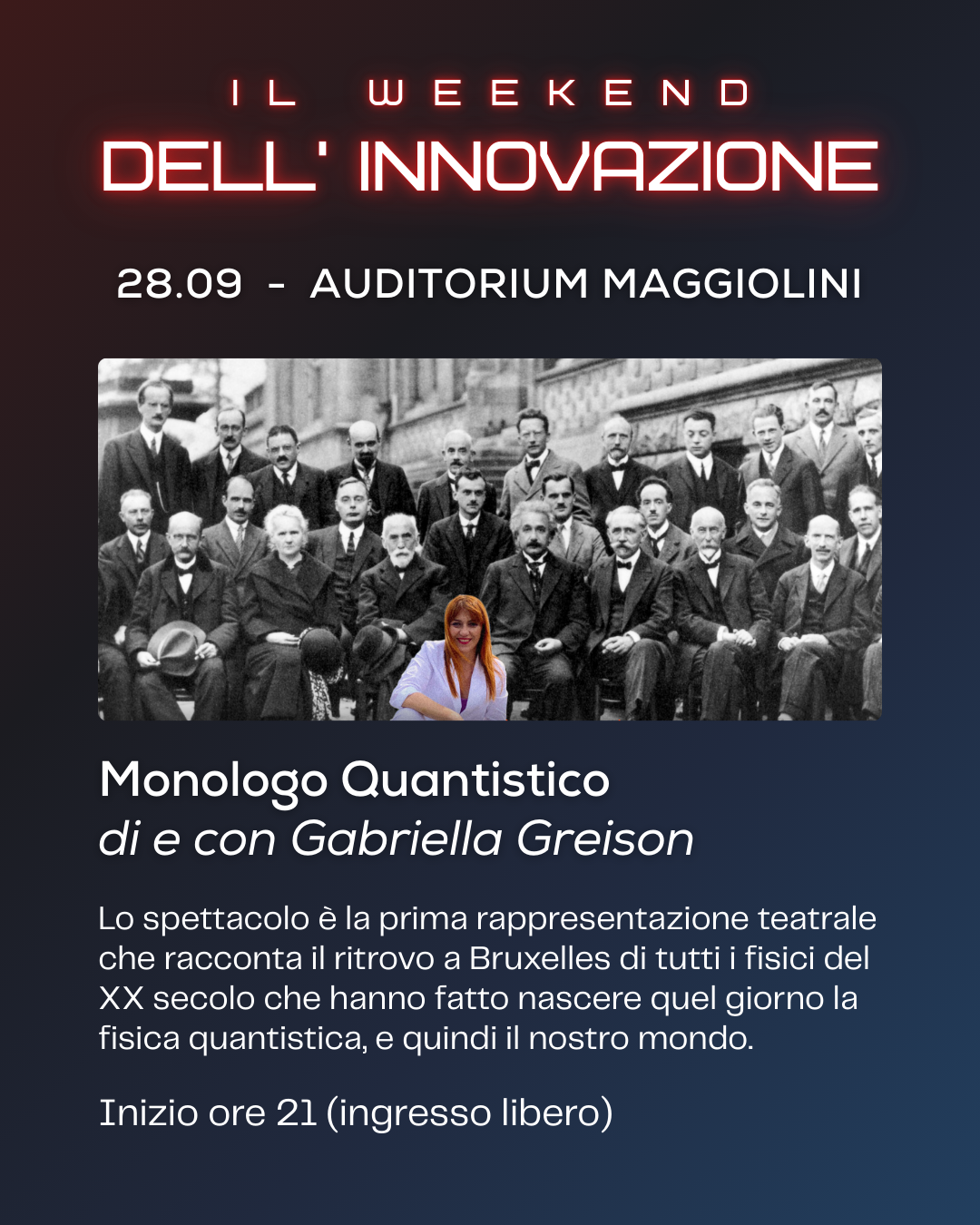 locandina evento foto in bianco e nero dei fisici del xx secolo che hanno fatto nascere la fisica quantistica