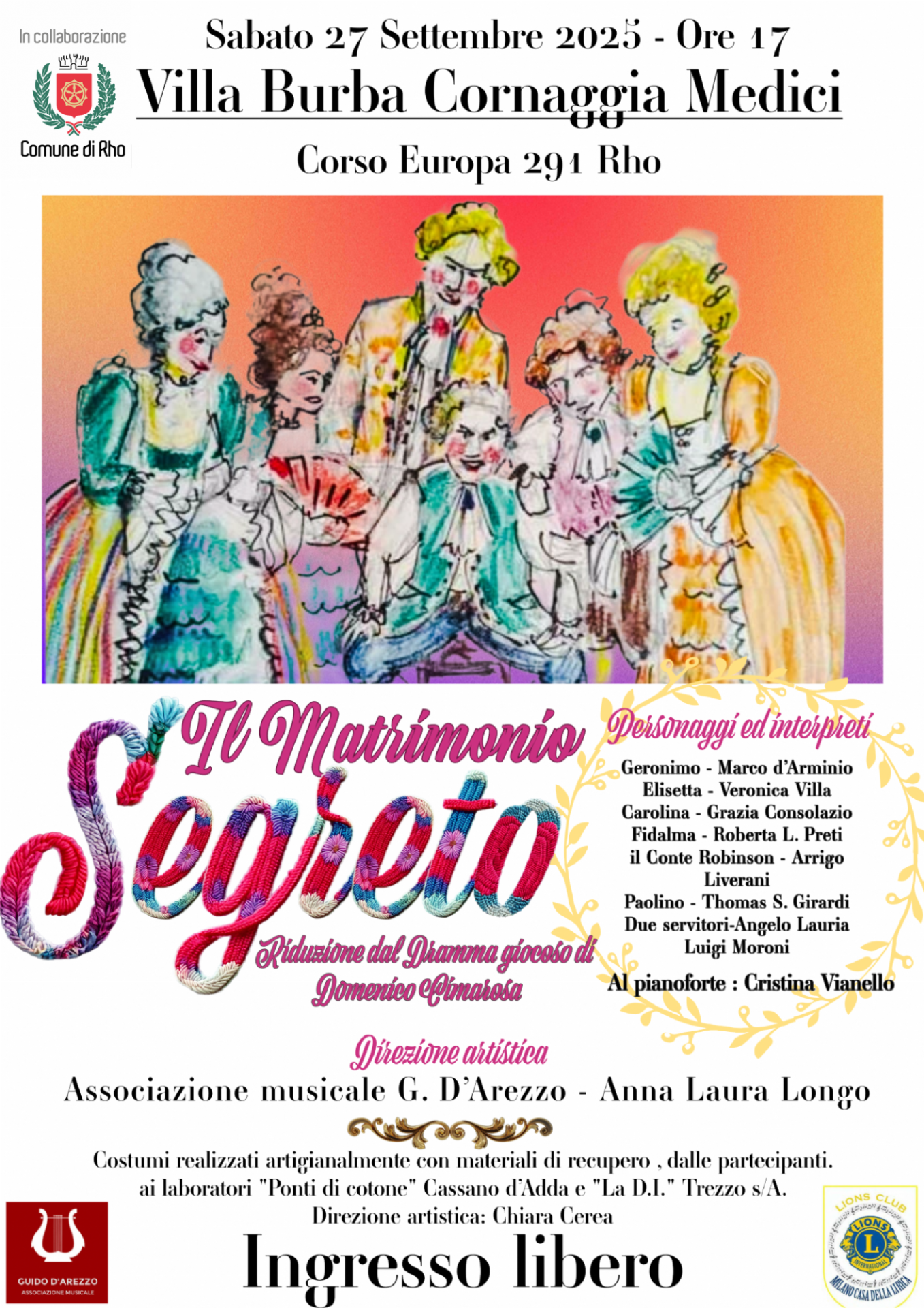 locandina event Il matrimonio segreto- personaggi della commedia disegnati