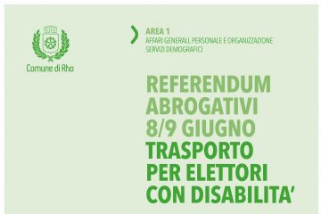 Manifesto che illustra il servizio di trasporto pubblico gratuito organizzato dall'Amministrazione comunale per favorire il raggiungimento dei seggi da parte degli elettori con disabilità, in vista dei referendum abrogativi dell'8 e 9 giugno 2025