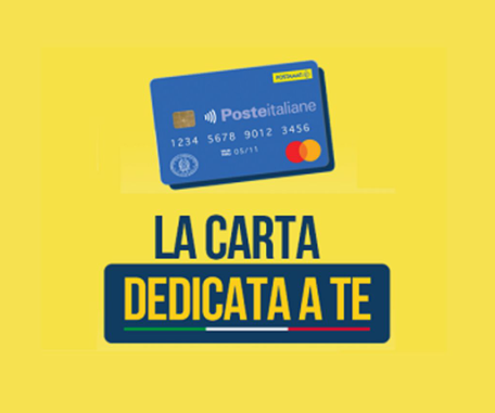 Carta Poste italiane su sfondo giallo e scritta LA CARTA DEDICATA ATE