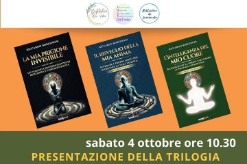 Locandina con le copertine dei tre libri e testo sabato 4 ottobre ore 10.30 presentazione della trilogia di Riccardo Borlenghi