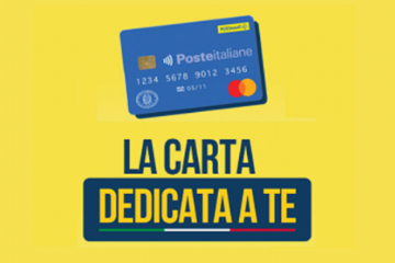 Carta Poste italiane su sfondo giallo e scritta LA CARTA DEDICATA ATE