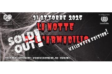 teatro dell'Armadillo(Logo ) in collaborazione con il Comune di Rho ( logo) titolo: 31 ottobre 2025 La Notte dell'Armadillo Walloween editio! Per bambini e bambine della scuola primaria - posti limitati_ Teatro di Lucernate via Giulio Cesare, 36  - Rho