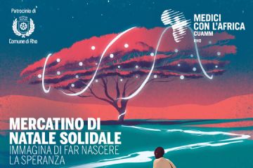 Mercatino di Natale solidale un paesaggio africano con una donna e due ragazzini