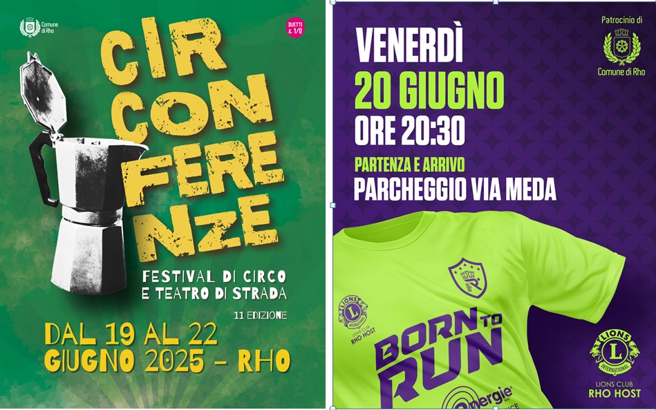 Due volantini Circonferenze dal 19 al 22 giugno 2025  - venerdì 20 giugno ore 20.30 Partenza e arrivo Parcheggio Via Meda
