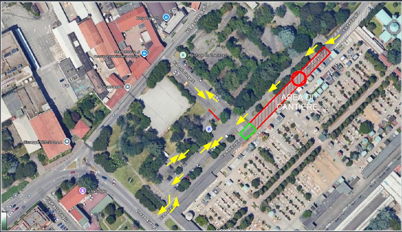 La mappa del cantiere al via domani, 2 ottobre 2025