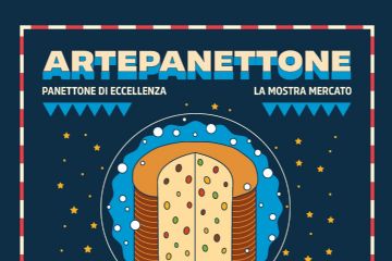 Locandina Artepanettone con il disegno colorato di un panettone