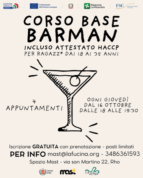 locandina disegnata con un picchiere e scritte corso base barman