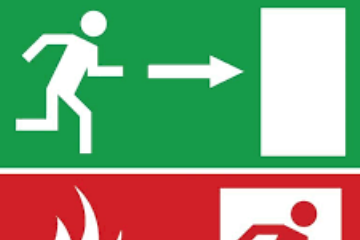 icone sulla sicurezza immagine verde uscita di sicurezza immagine rossa con fiamma e omino in fuga rosso pericolo di incendio