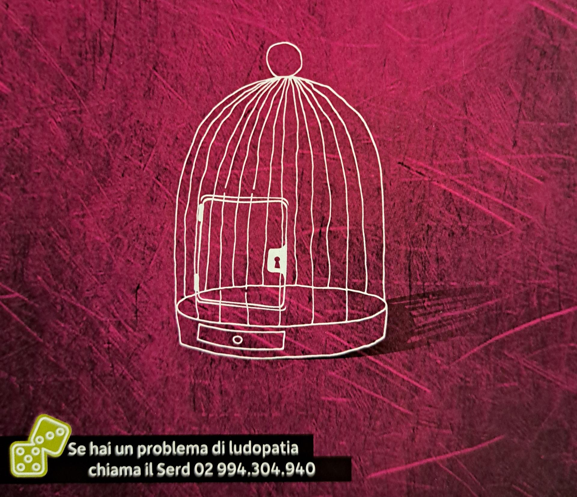 gabbietta vuota e due dadi verdi se hai un problema di ludopatia chiama il Serd( Rete dei  Servizi delle dipendenze) 02994304940